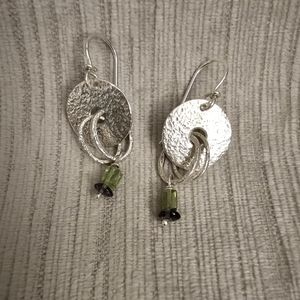 Hammered Silver Disk Drop Earrings